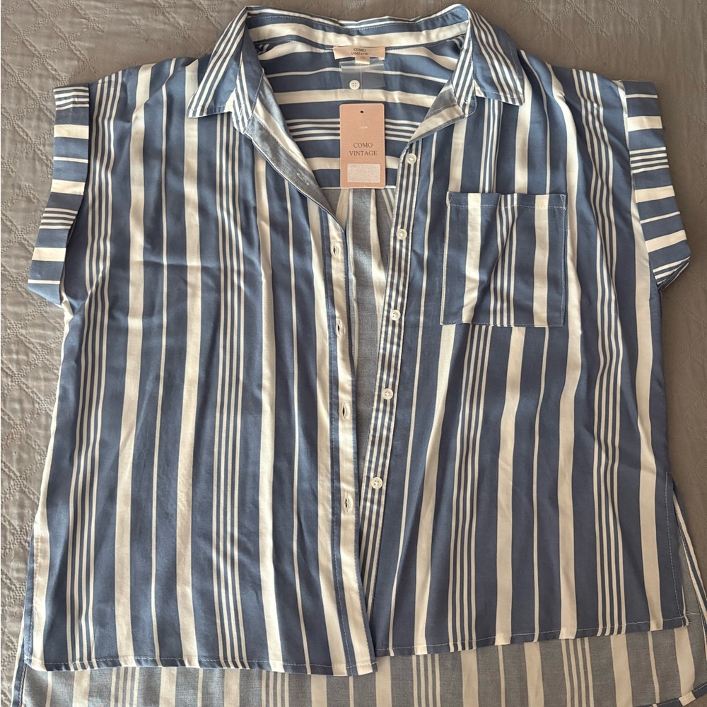Como Vintage blue and White Striped Shirt